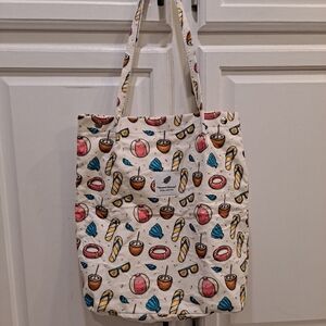 Corduroy Cream Multicolor Beach Motif Shopping Travel ToteBag